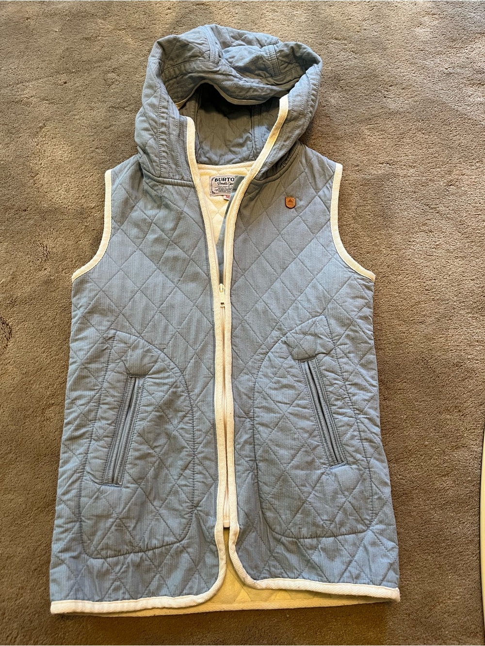 Burton Quilted Girls Gemmi Hooded Vest in Light Blue with Cream Trim